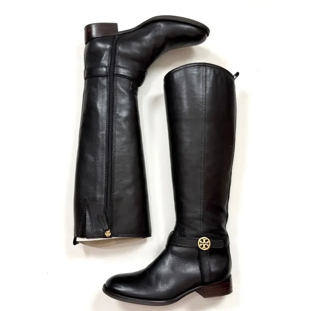 Tory Burch Bristol Riding Boots Equestrian Calf in Black